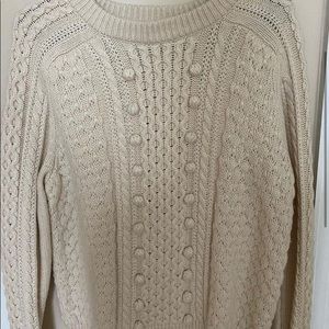 J. Crew cream Pom Pom cableknit sweater